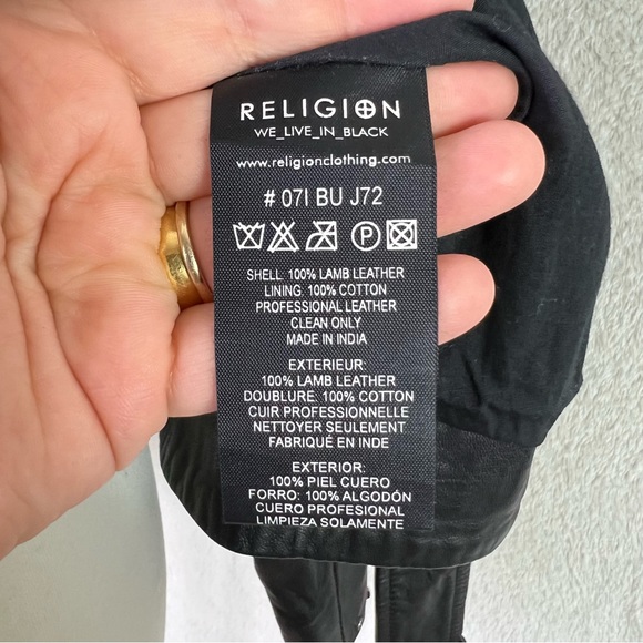 Religion Black Studded Soft Lamb Leather Biker Jacket UK Size 8 XS New - Picture 8 of 11